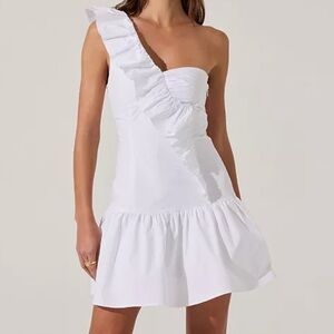 White One-Shoulder Ruffle Dress
